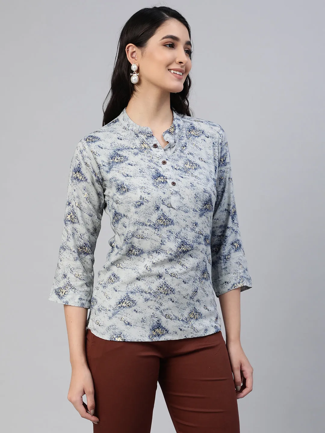 Grey Printed Woven Rayon Tunic #431