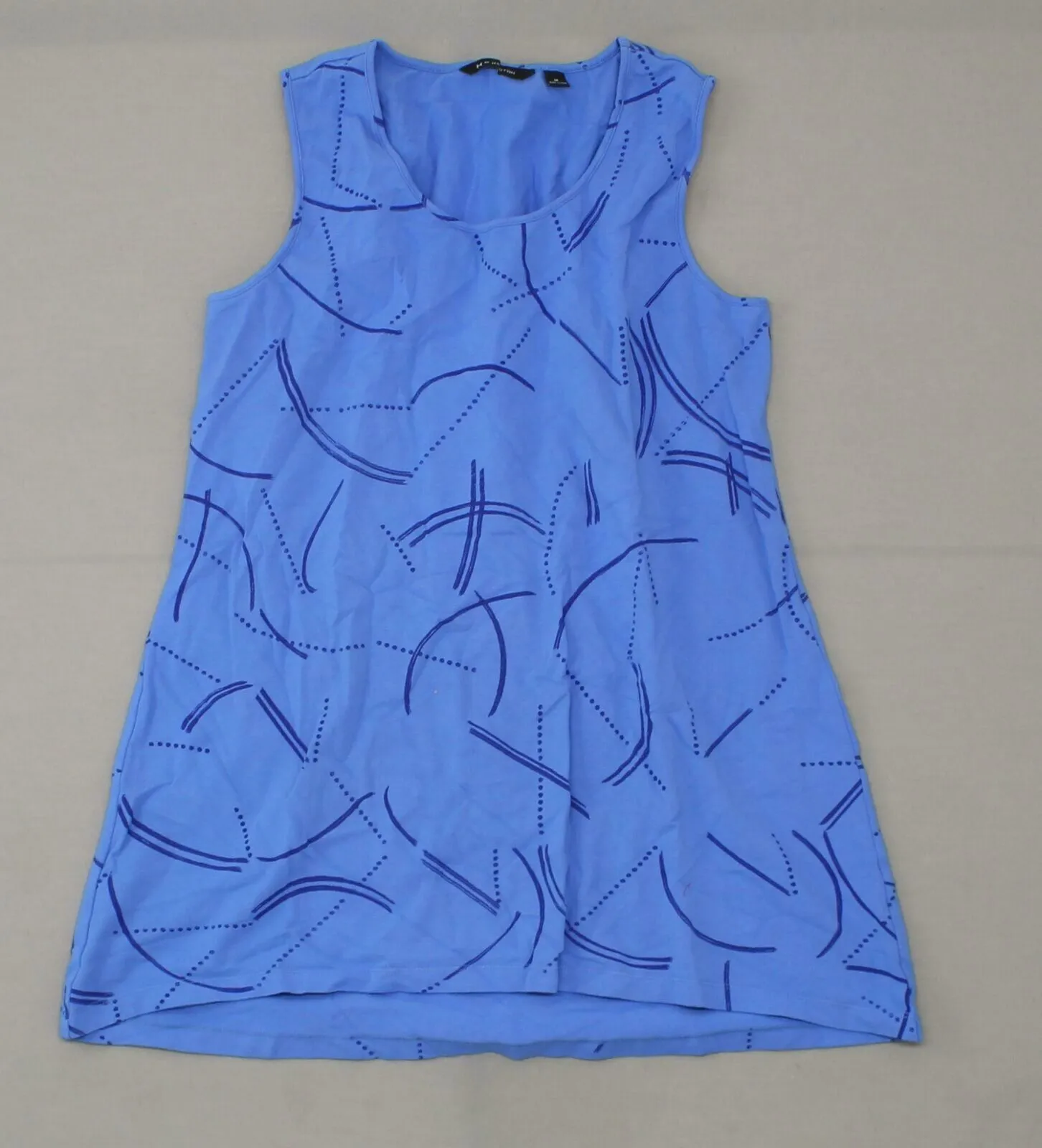 H by Halston Women's Sleeveless Printed Hi-Low Tunic Top Rain Blue Medium