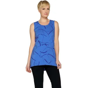 H by Halston Women's Sleeveless Printed Hi-Low Tunic Top Rain Blue Medium