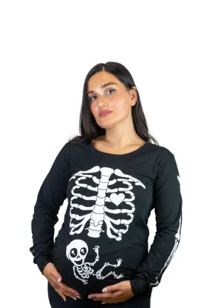 Halloween glow in the dark Long Sleeve Maternity shirt Skeleton X-ray baby boy girl gender reveal glow in the dark t-shirt pregnancy top