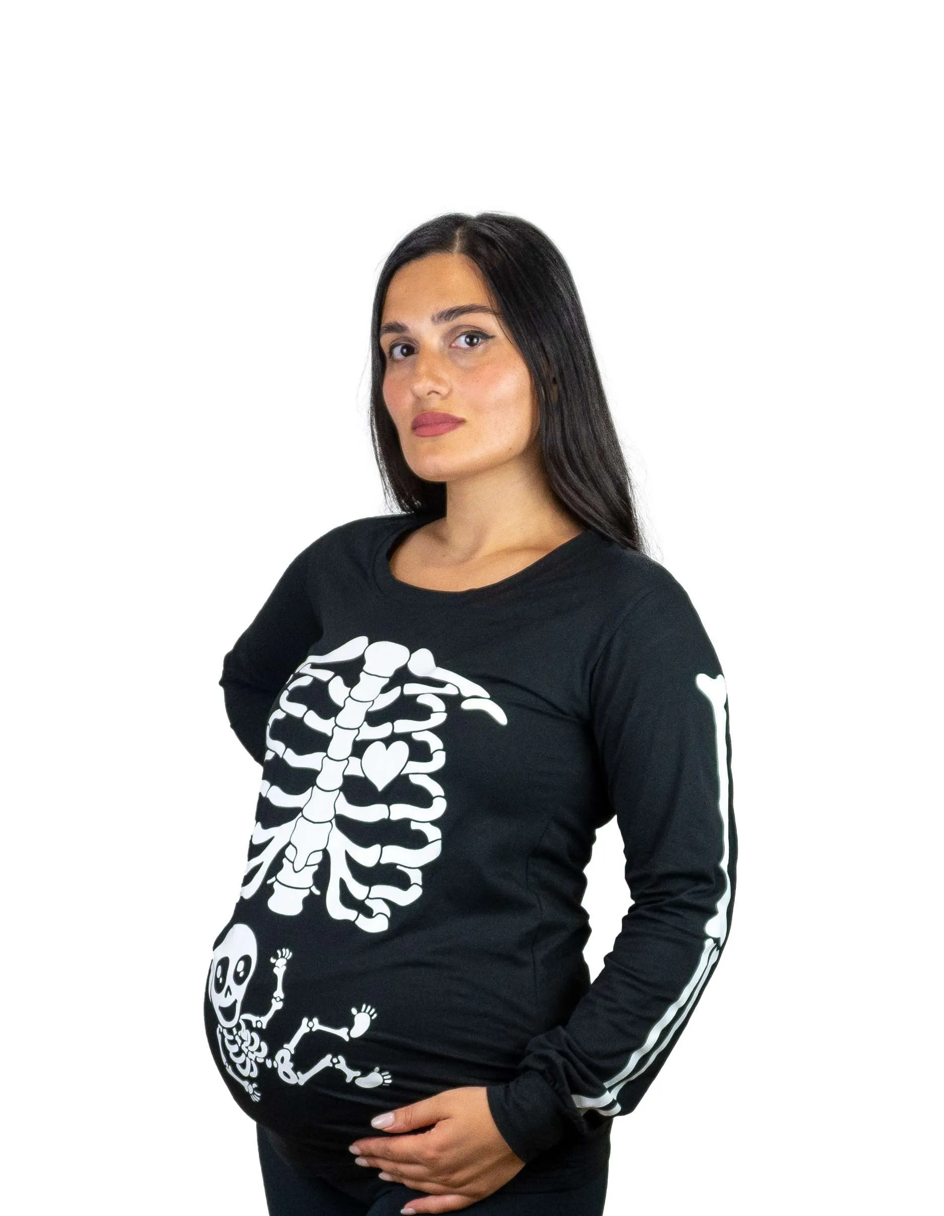 Halloween glow in the dark Long Sleeve Maternity shirt Skeleton X-ray baby boy girl gender reveal glow in the dark t-shirt pregnancy top