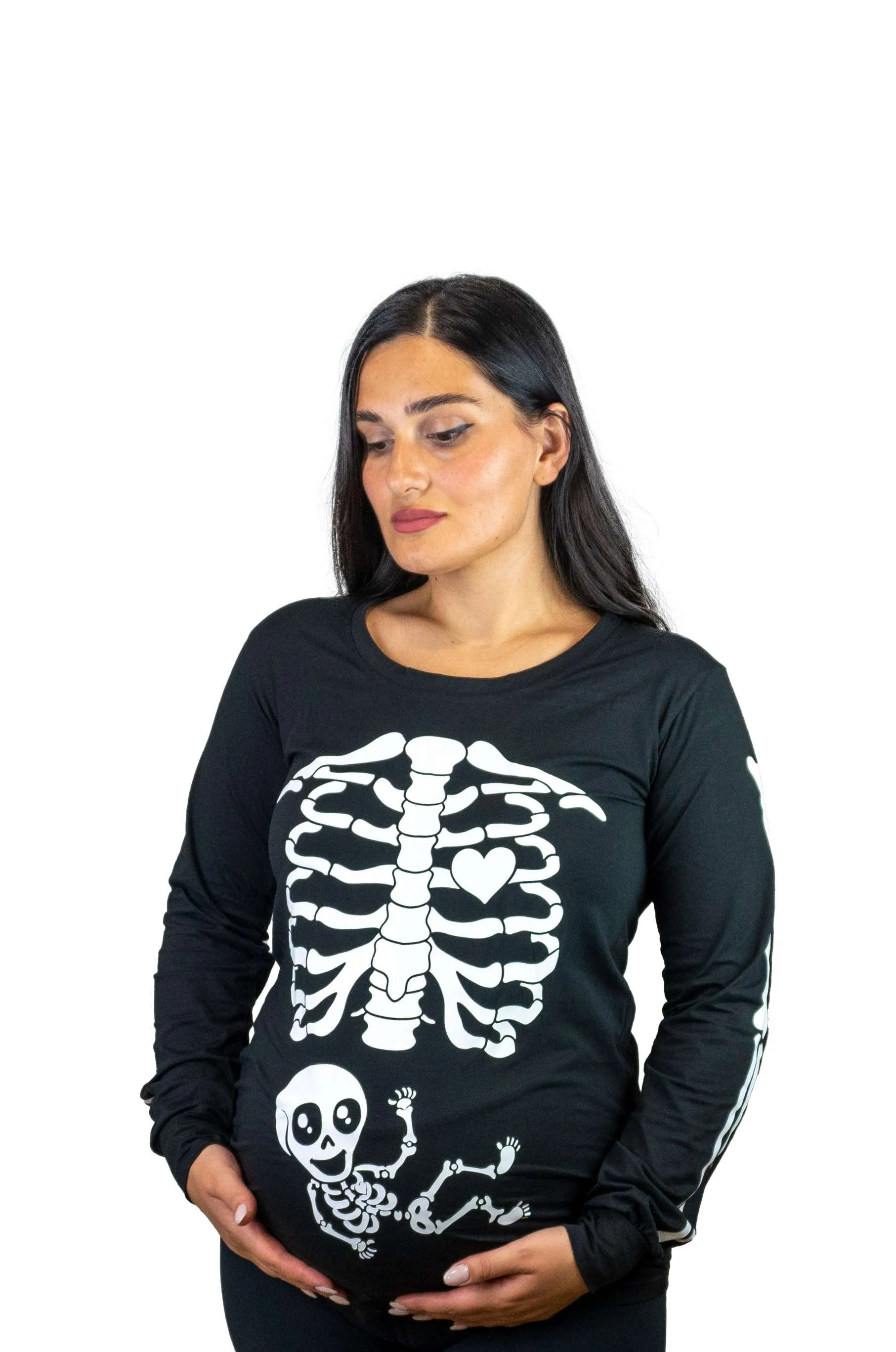 Halloween glow in the dark Long Sleeve Maternity shirt Skeleton X-ray baby boy girl gender reveal glow in the dark t-shirt pregnancy top