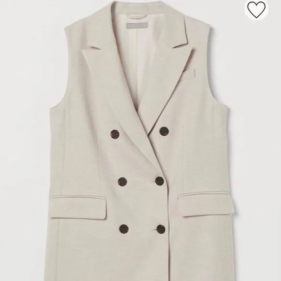 H&amp;M Long Vest Womens Size Small Soft Lined Double Breasted Sleeveless Beige