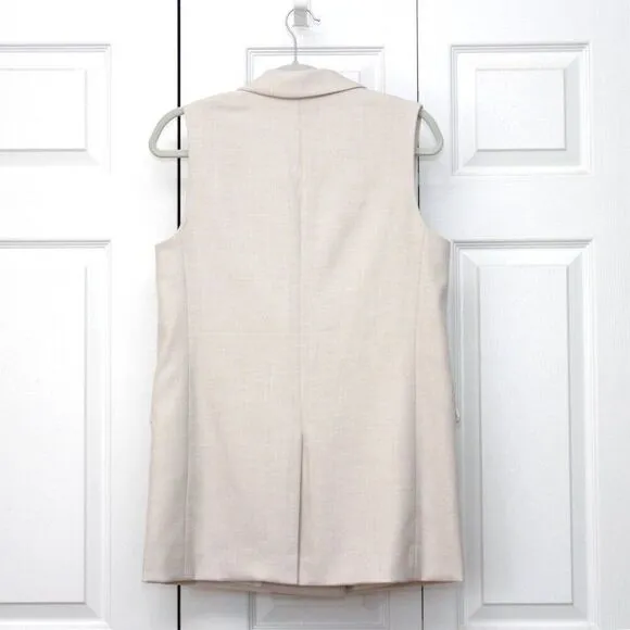 H&amp;M Long Vest Womens Size Small Soft Lined Double Breasted Sleeveless Beige