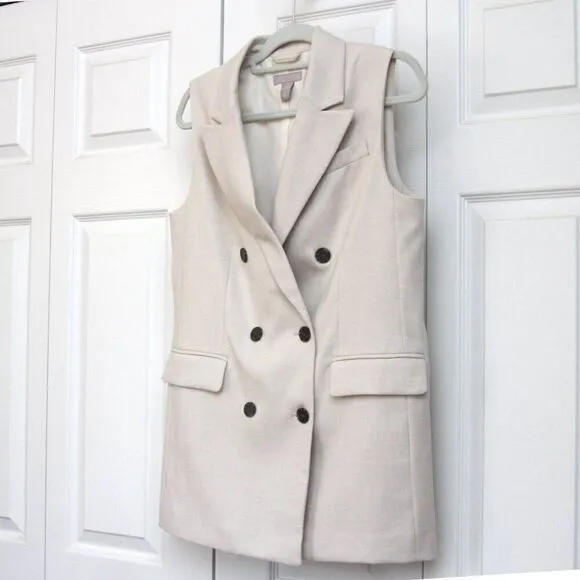 H&amp;M Long Vest Womens Size Small Soft Lined Double Breasted Sleeveless Beige