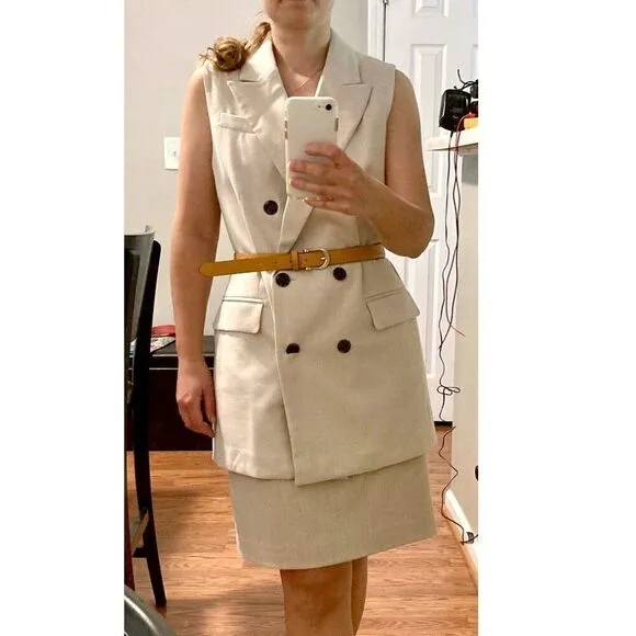 H&amp;M Long Vest Womens Size Small Soft Lined Double Breasted Sleeveless Beige