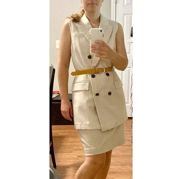 H&amp;M Long Vest Womens Size Small Soft Lined Double Breasted Sleeveless Beige