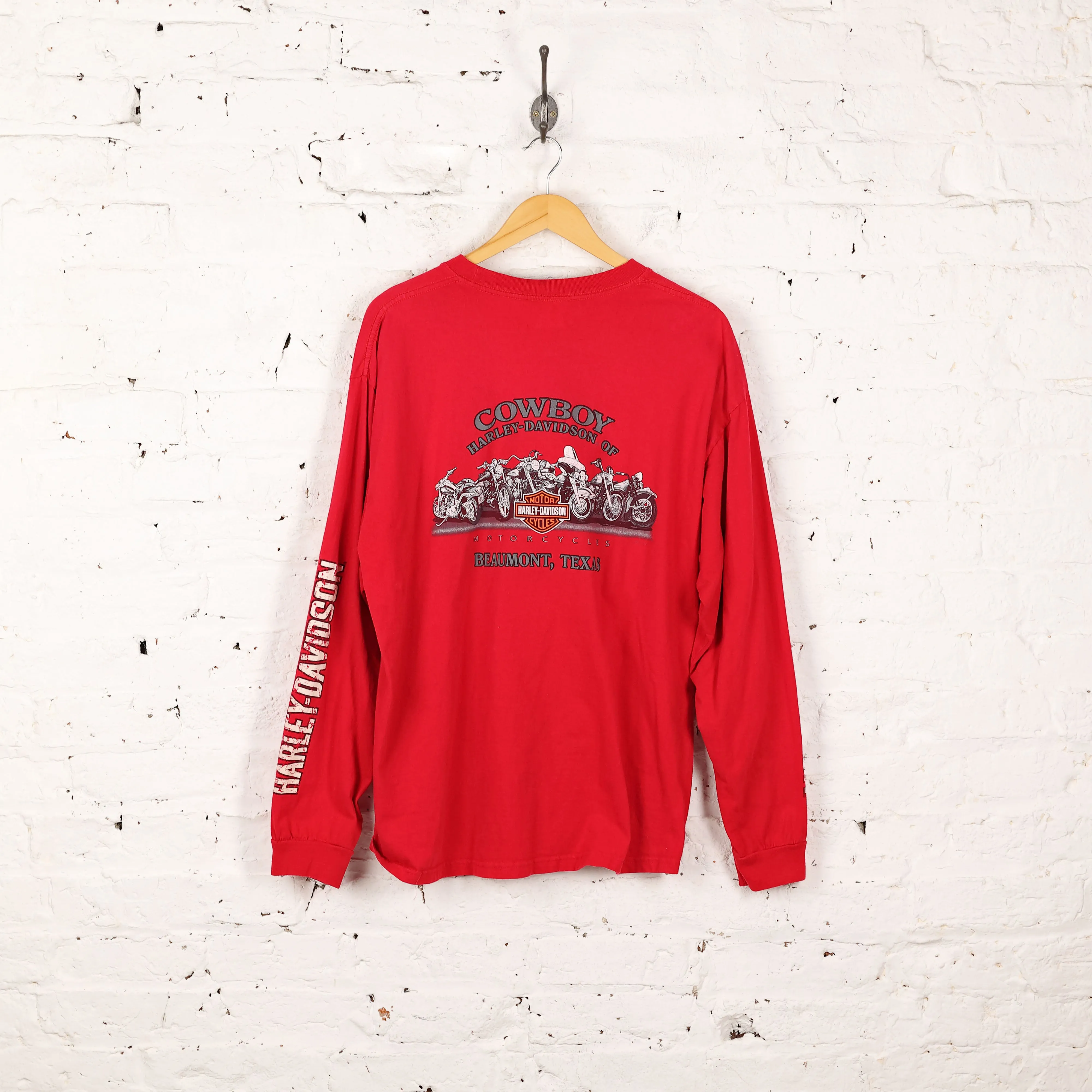 Harley Davidson Beaumont Texas Long Sleeve Dealership T Shirt - Red - L