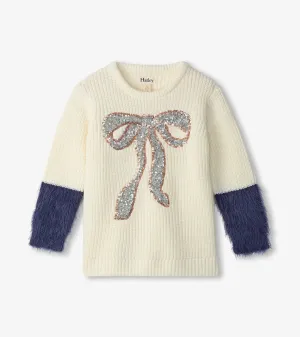 Hatley Girls Sequin Bow Fluffy Sleeve Sweater