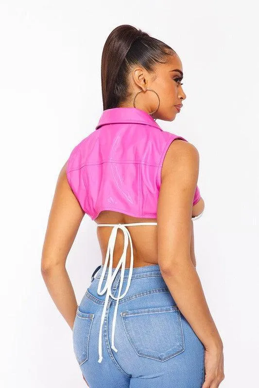 Heart Cropped Moto Vest