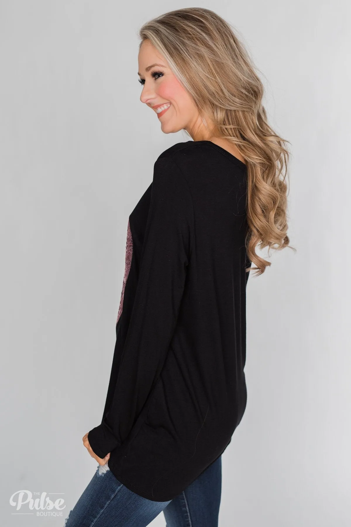 Heart of Sequins Long Sleeve Top- Black