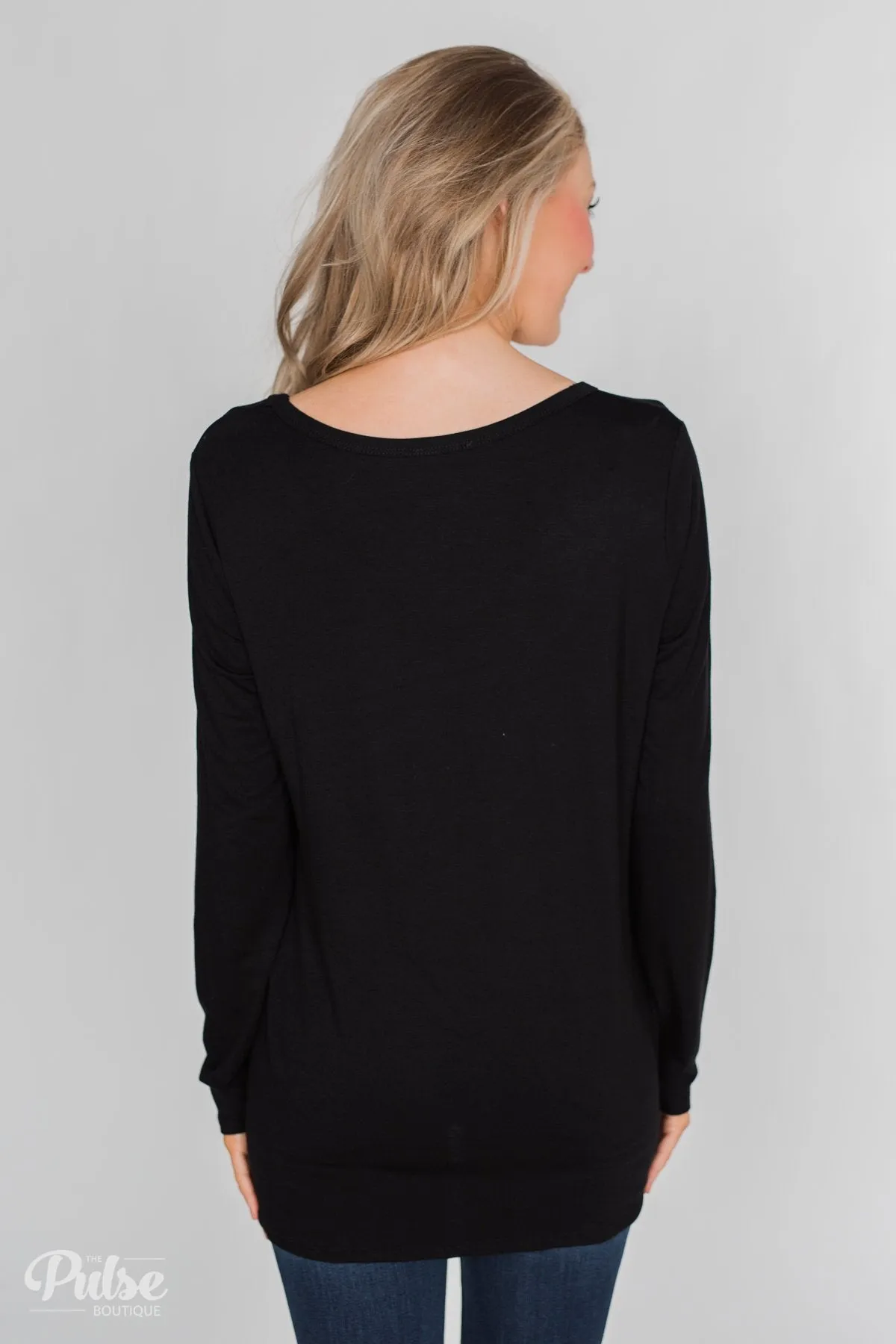 Heart of Sequins Long Sleeve Top- Black