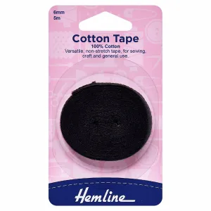 Hemline Cotton Tape - 6mm - Black