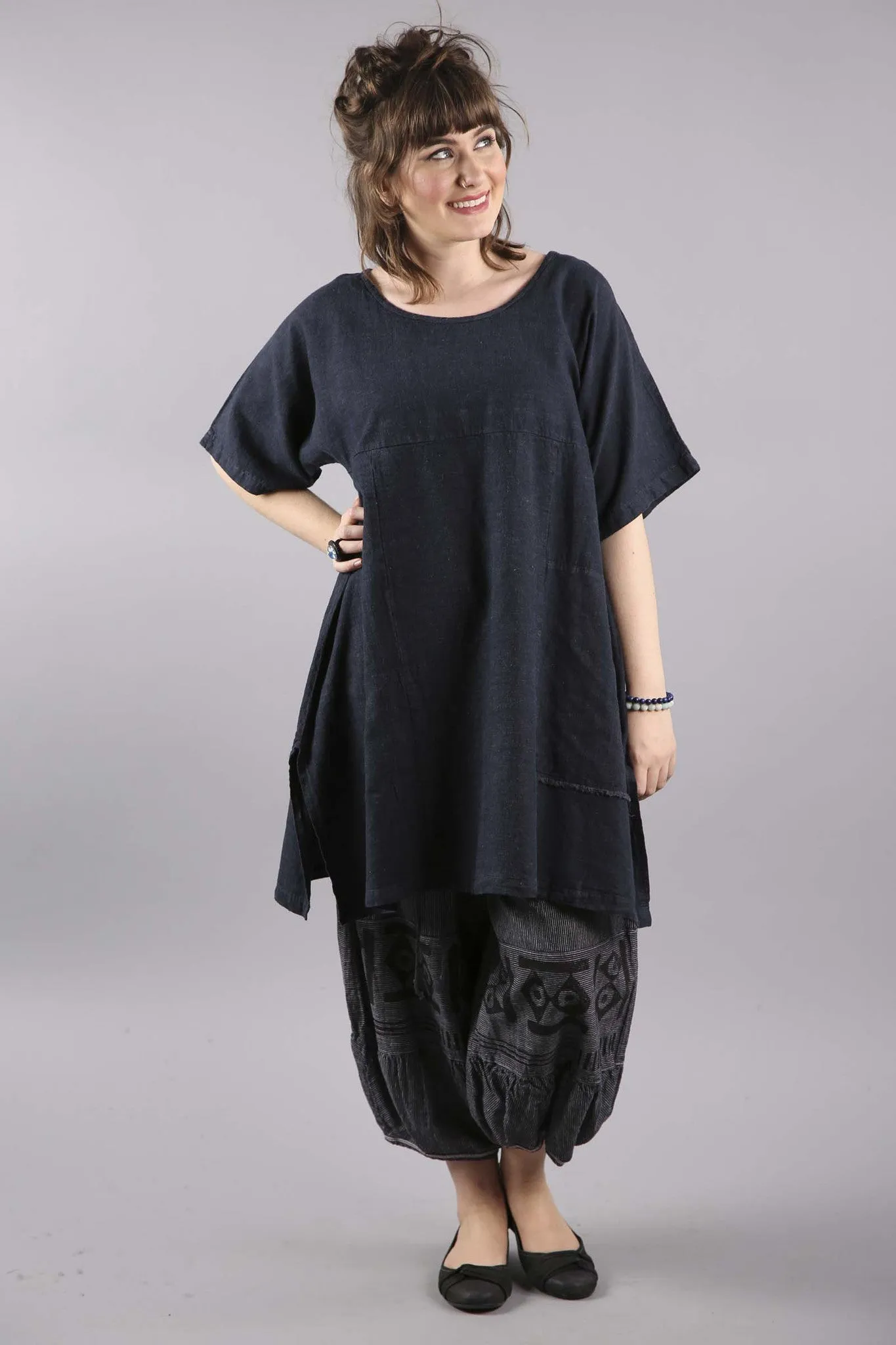 Hemp Denim Square Tunic Printed-7181A
