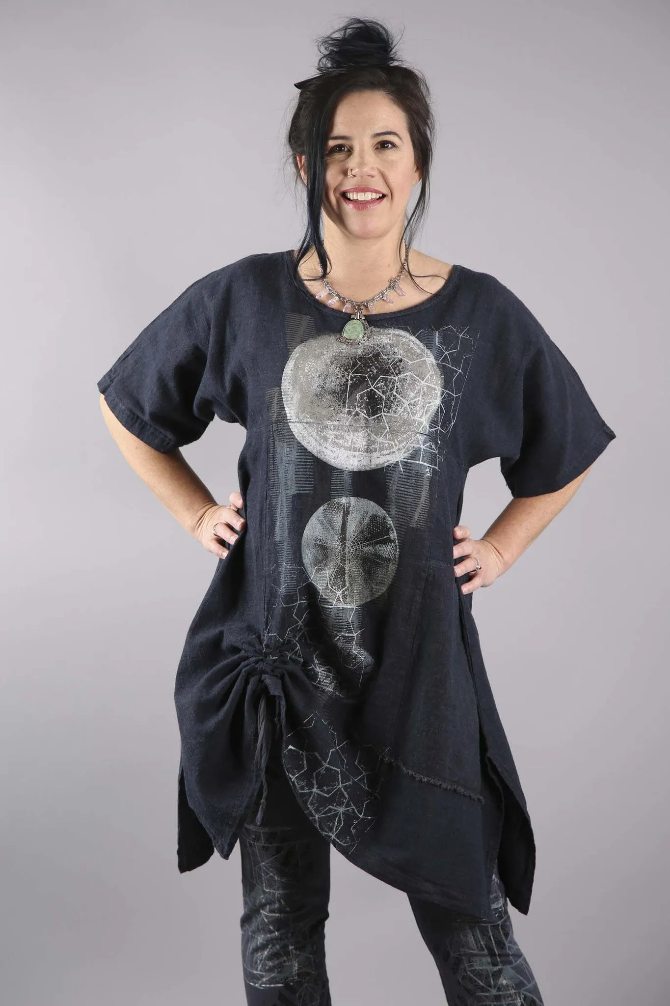 Hemp Denim Square Tunic Printed-7181A