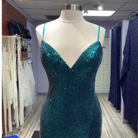 Hot Sequin Emerald Green Prom Dresses Backless Long Evening Dress