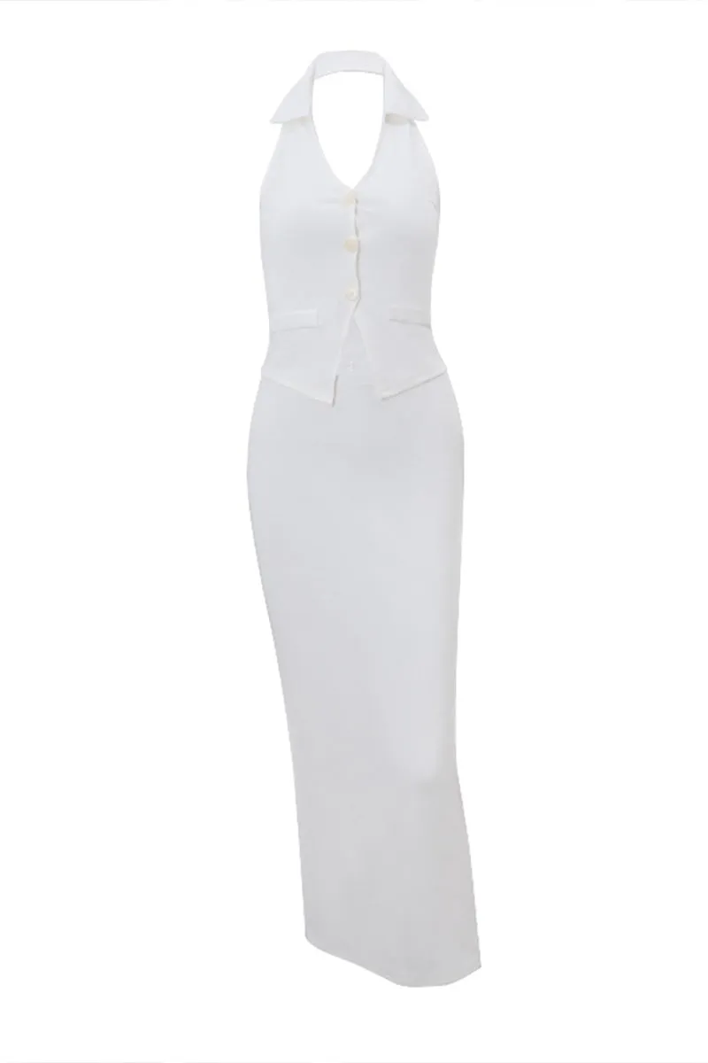 HUP3099 Collared Vest Top & Skirt Set