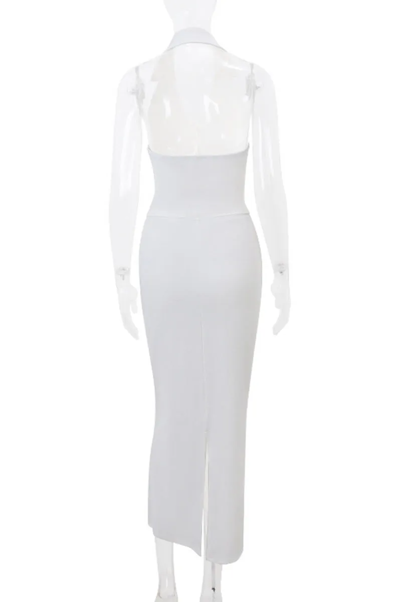 HUP3099 Collared Vest Top & Skirt Set