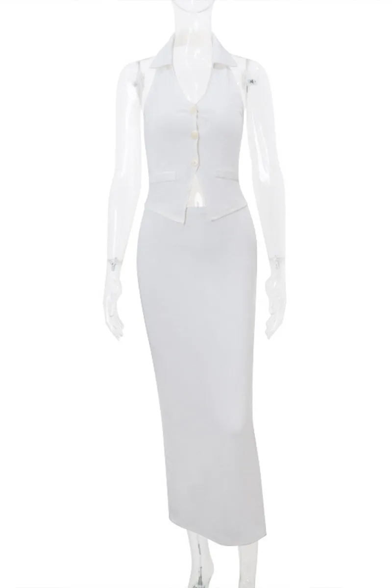 HUP3099 Collared Vest Top & Skirt Set