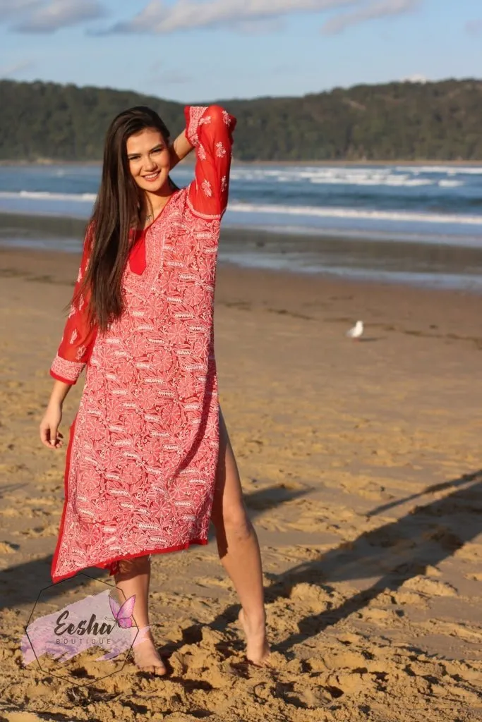 Ibiza Style Hand Embroidered Georgette Long Tunic