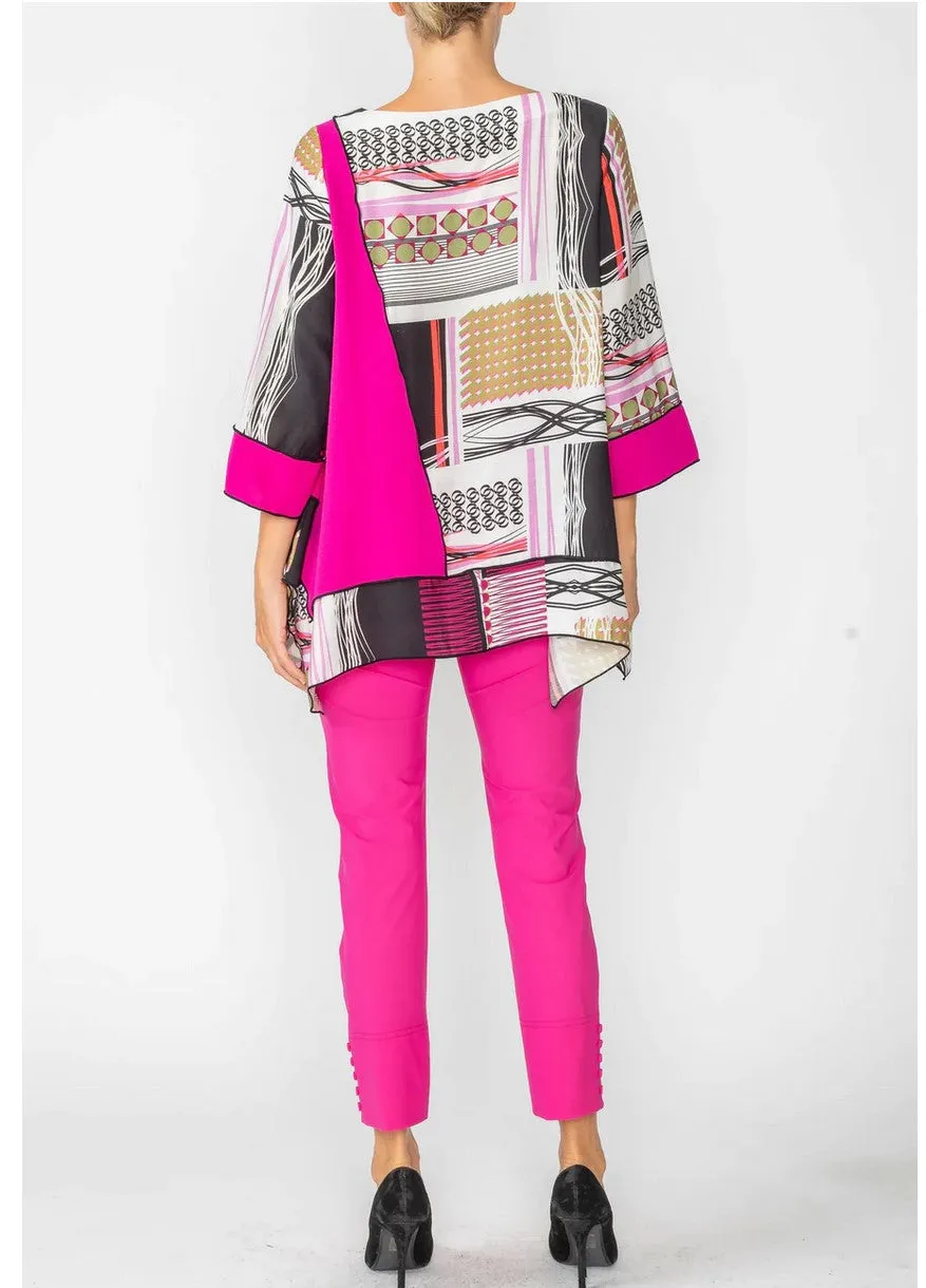 IC Collection 6077T 1PC 3/4 Length Sleeve Tunic DOT PATCHWORK PRINT BOAT NECK