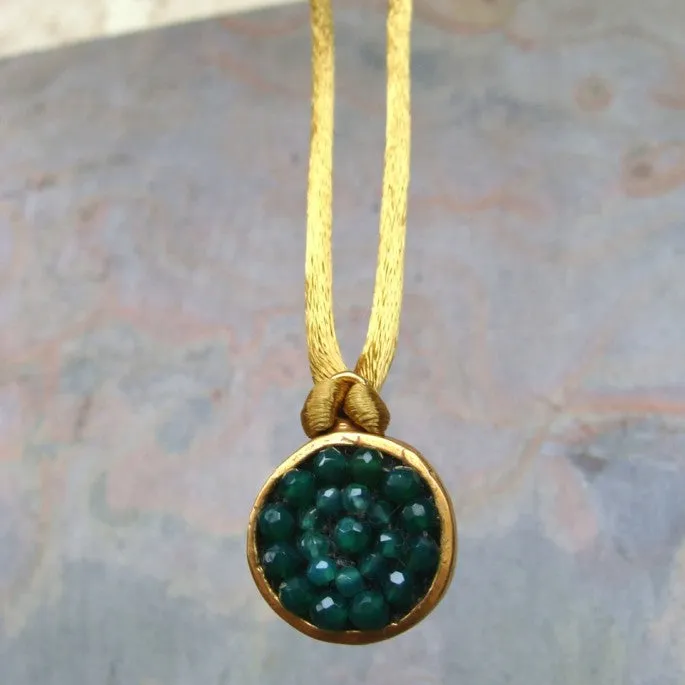 Iconic Green Onyx and Faceted Emerald Wrap with Gold Silk