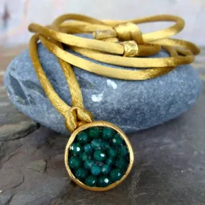 Iconic Green Onyx and Faceted Emerald Wrap with Gold Silk