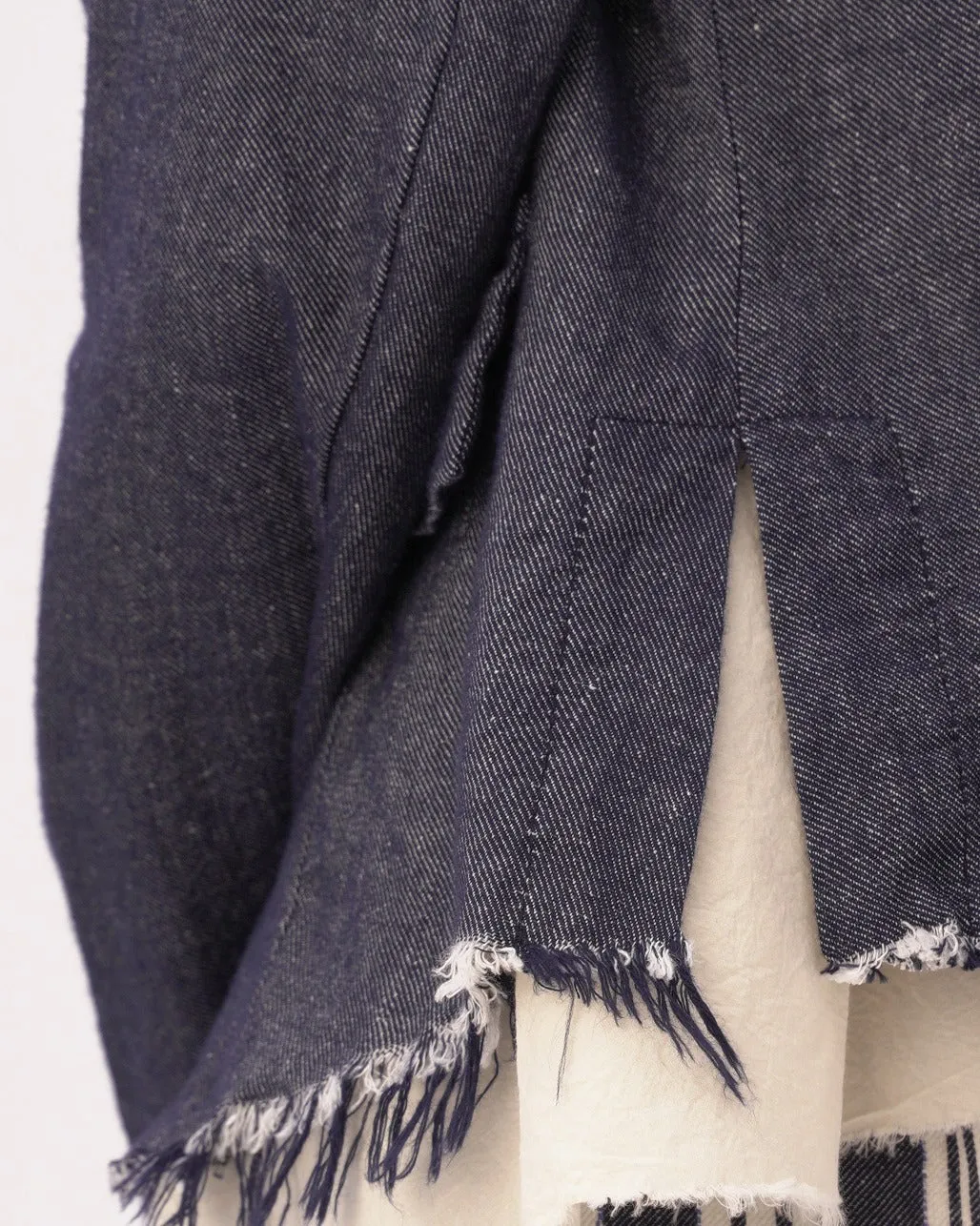 Indigo Raw Edge Cotton-Linen Layered Jacket