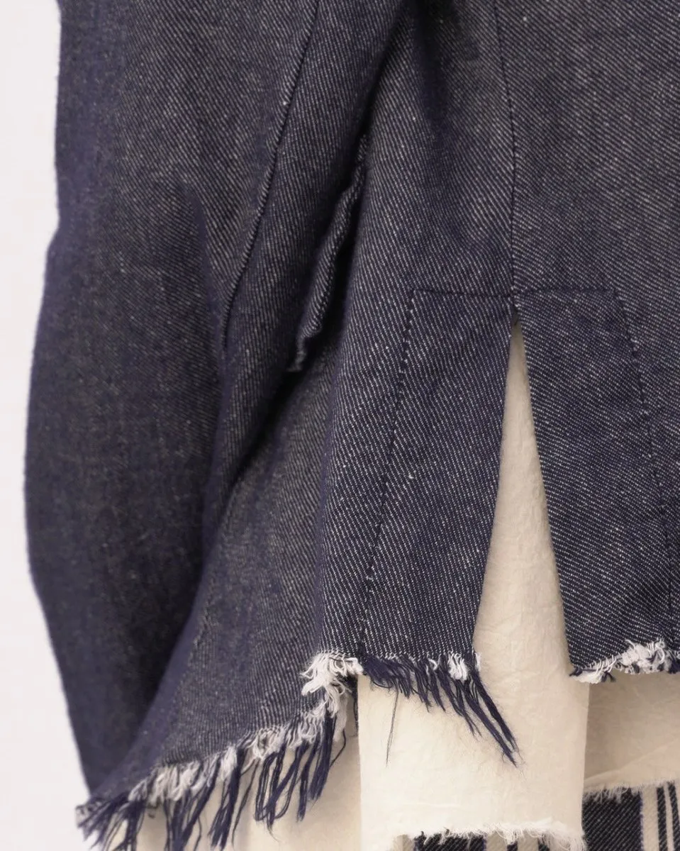 Indigo Raw Edge Cotton-Linen Layered Jacket