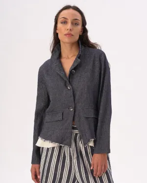 Indigo Raw Edge Cotton-Linen Layered Jacket