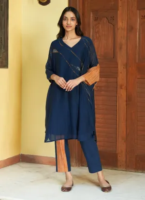 Indigo threadwork tunic and pants
