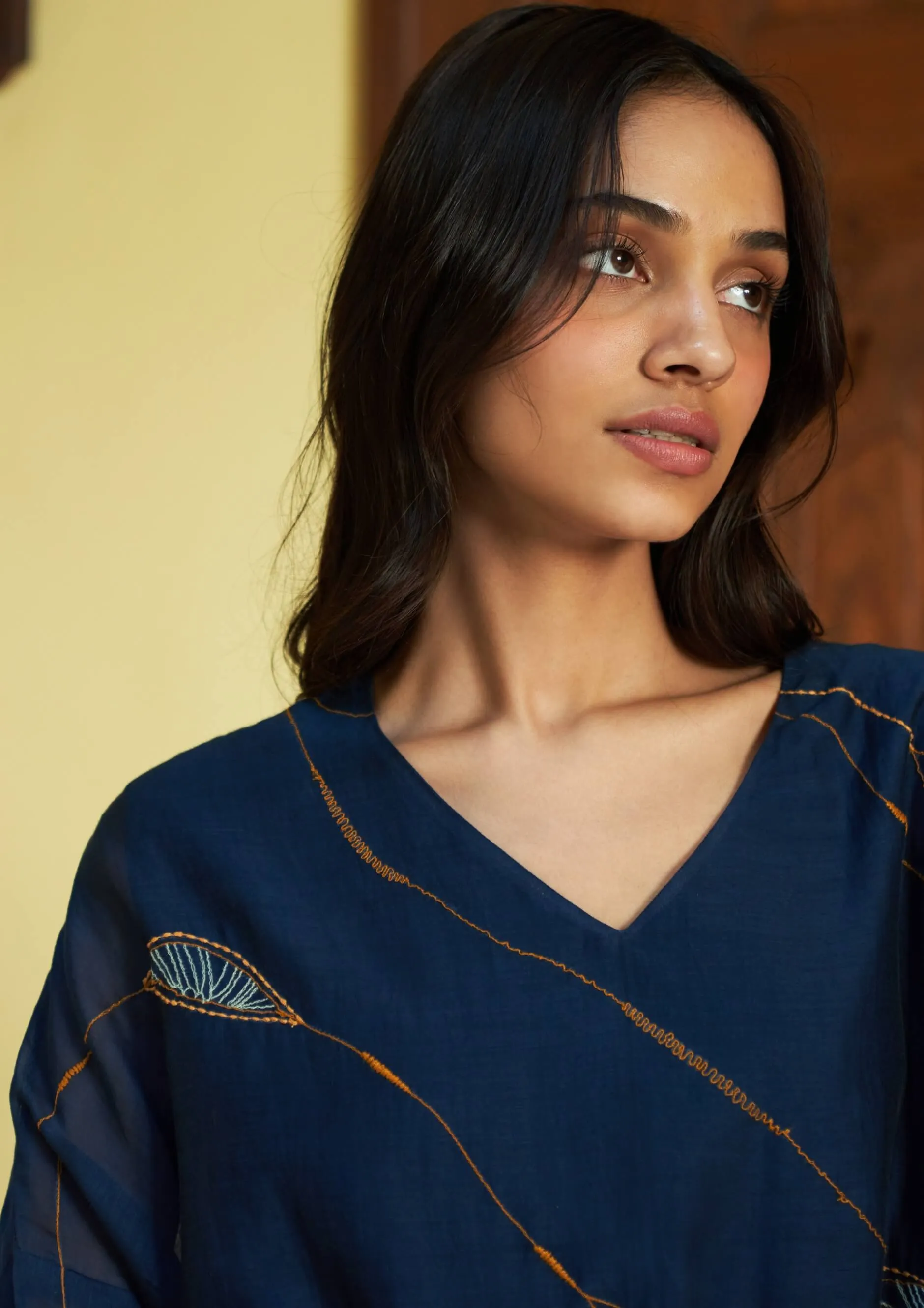 Indigo threadwork tunic and pants