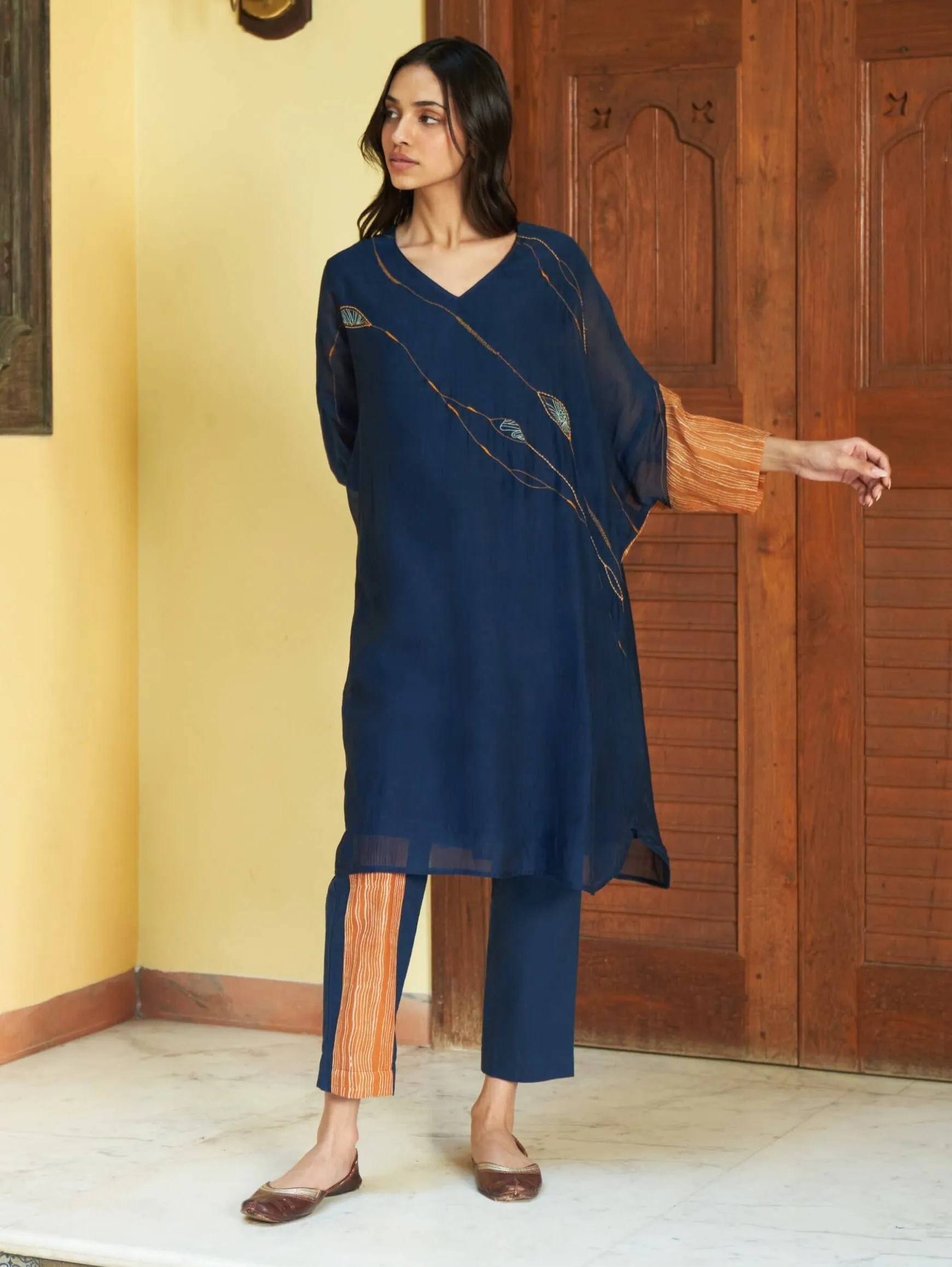Indigo threadwork tunic and pants