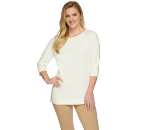 Isaac Mizrahi Live! Women's True Denim Raglan Sleeve Knit Tunic Top Cream Small