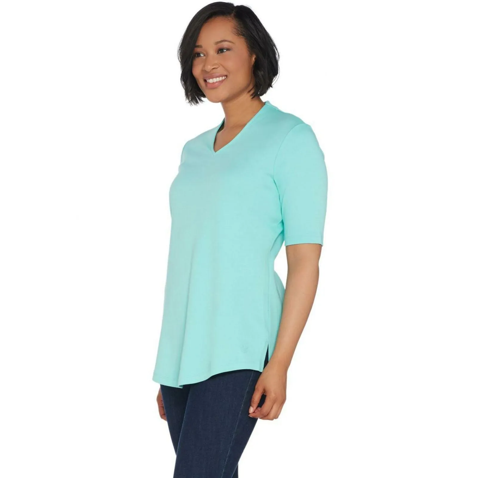Isaac Mizrahi Live! Women's V Neck Elbow Sleeve Tunic Top Island Breeze XS