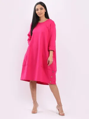 Italian Cotton Slouch Button Dress Fuschia Sz 12-24