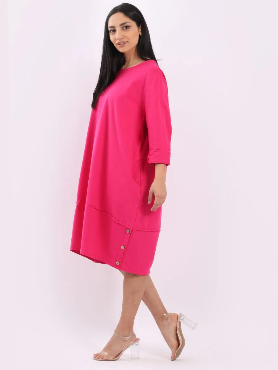 Italian Cotton Slouch Button Dress Fuschia Sz 12-24