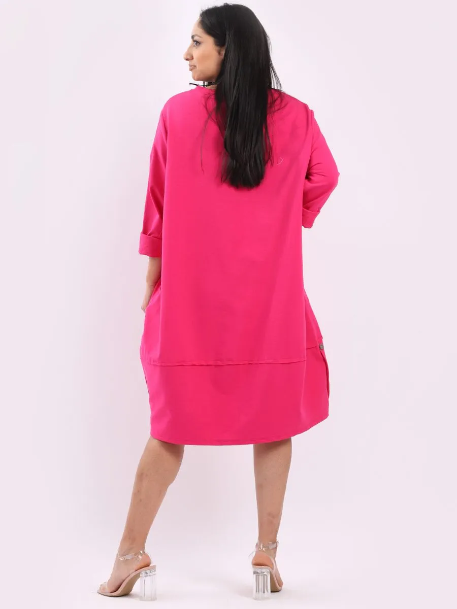 Italian Cotton Slouch Button Dress Fuschia Sz 12-24