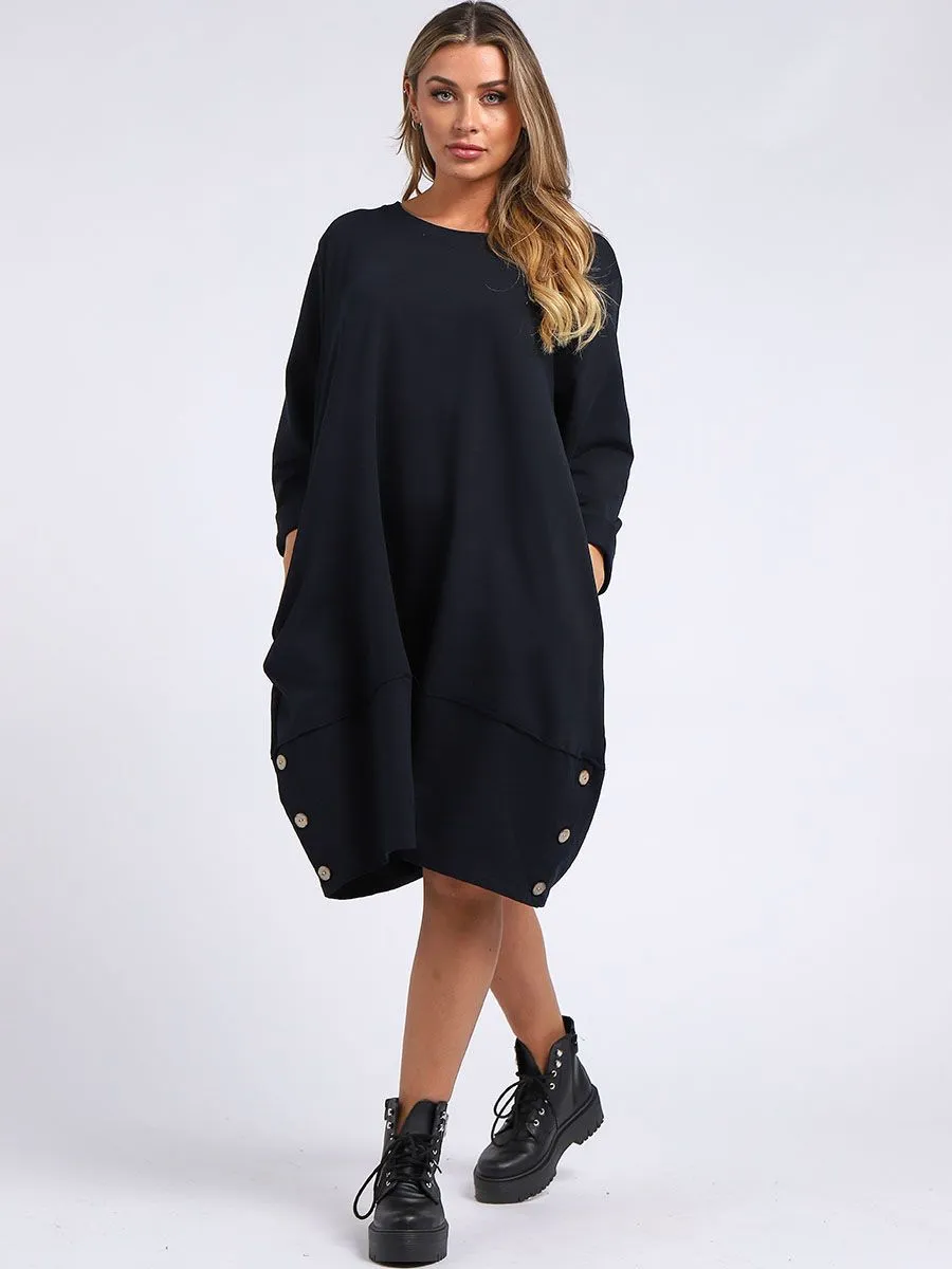 Italian Cotton Slouch Button Dress Navy Sz 12-24