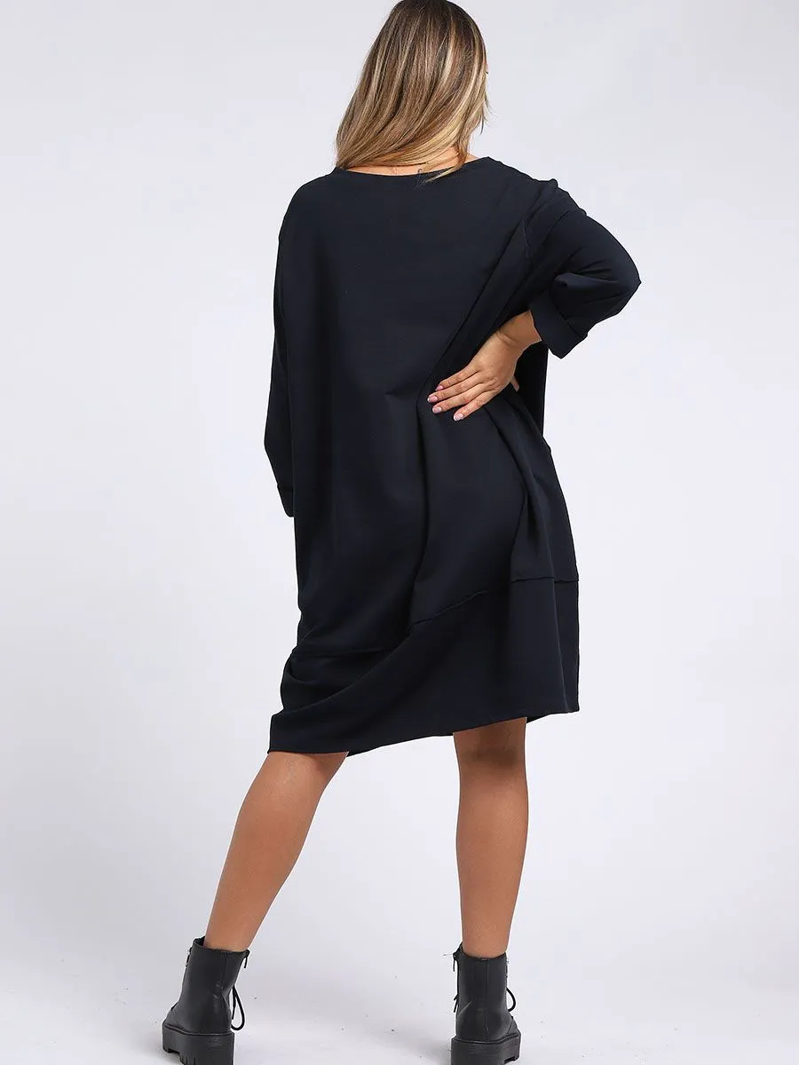 Italian Cotton Slouch Button Dress Navy Sz 12-24
