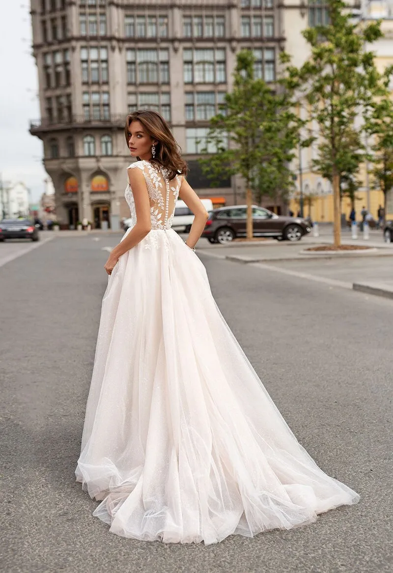 Ivory Back button Boho Bridal Dress Wedding Gowns