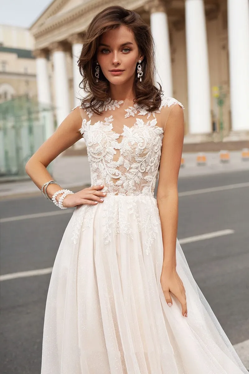 Ivory Back button Boho Bridal Dress Wedding Gowns
