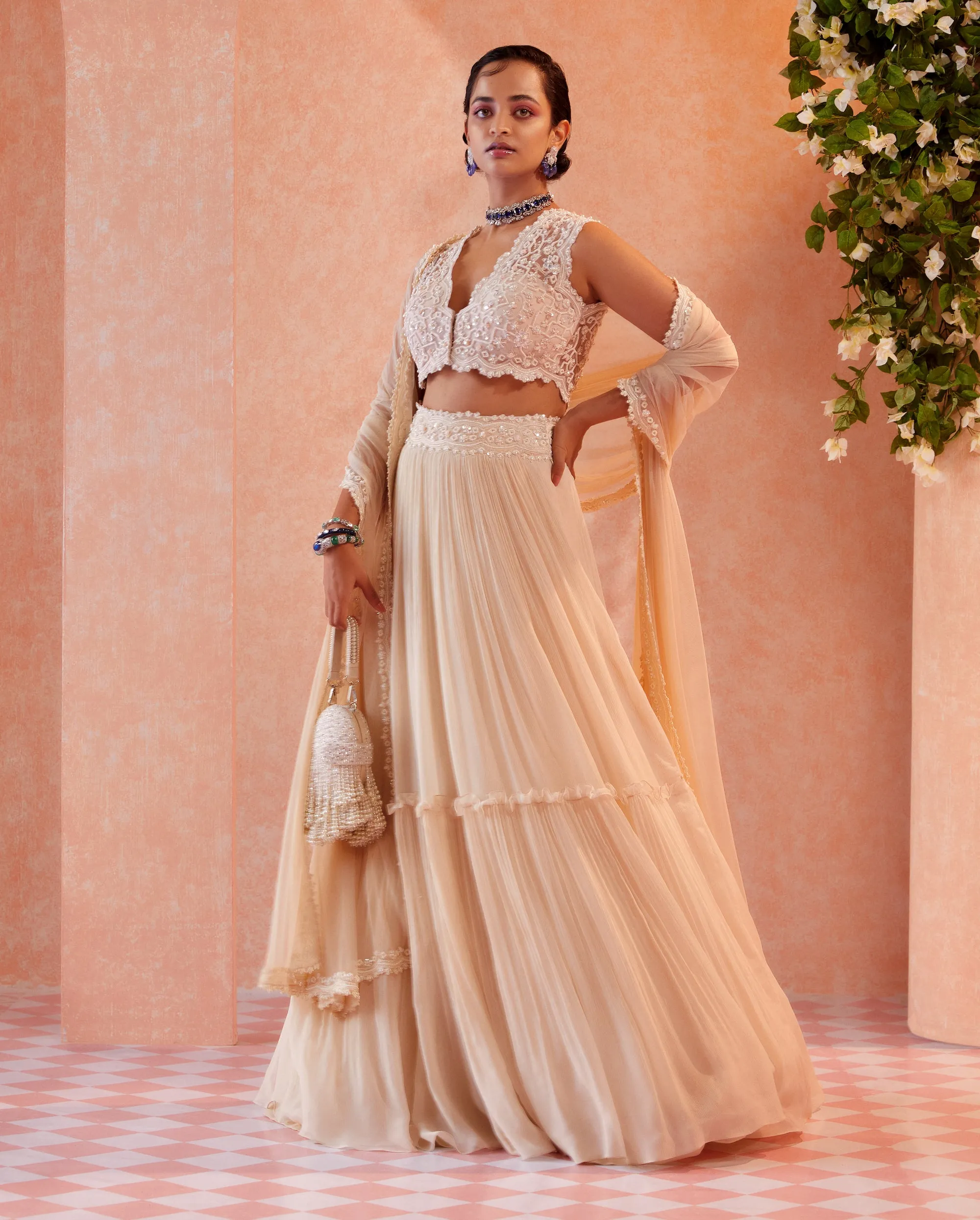 Ivory Darleen Embroidered Lehenga Set