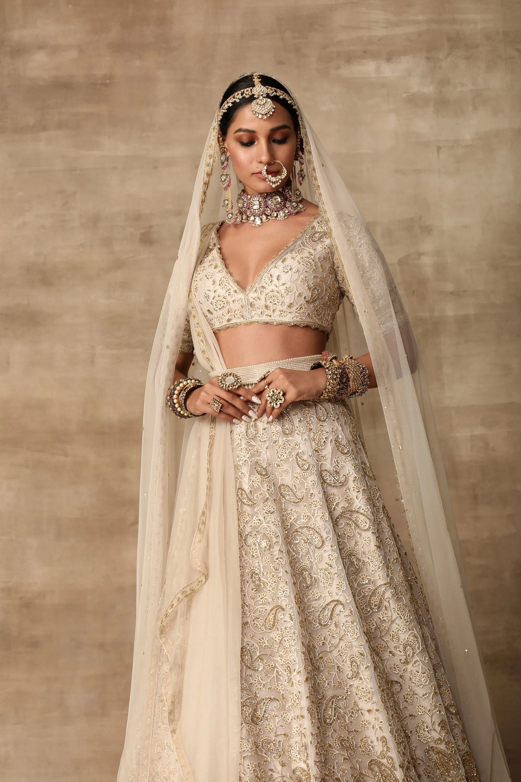 Ivory Paisely Embroidered Lehenga Set