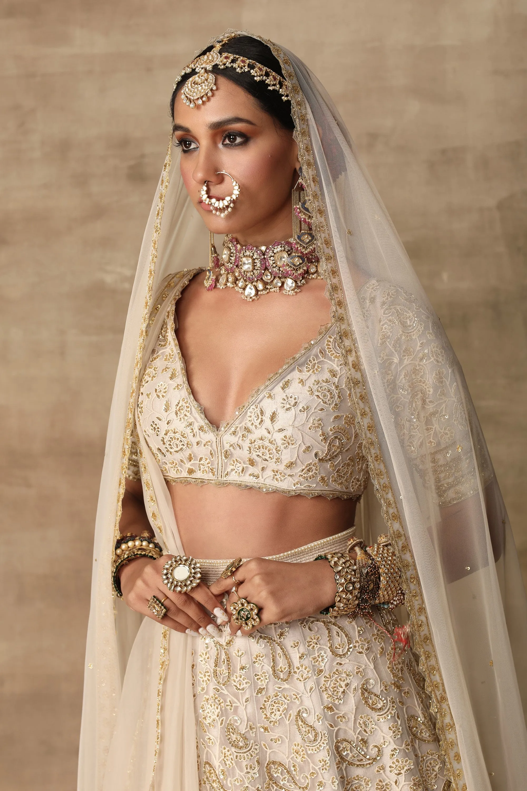 Ivory Paisely Embroidered Lehenga Set