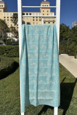 Janavi Aqua Shawl with White Floral Detail
