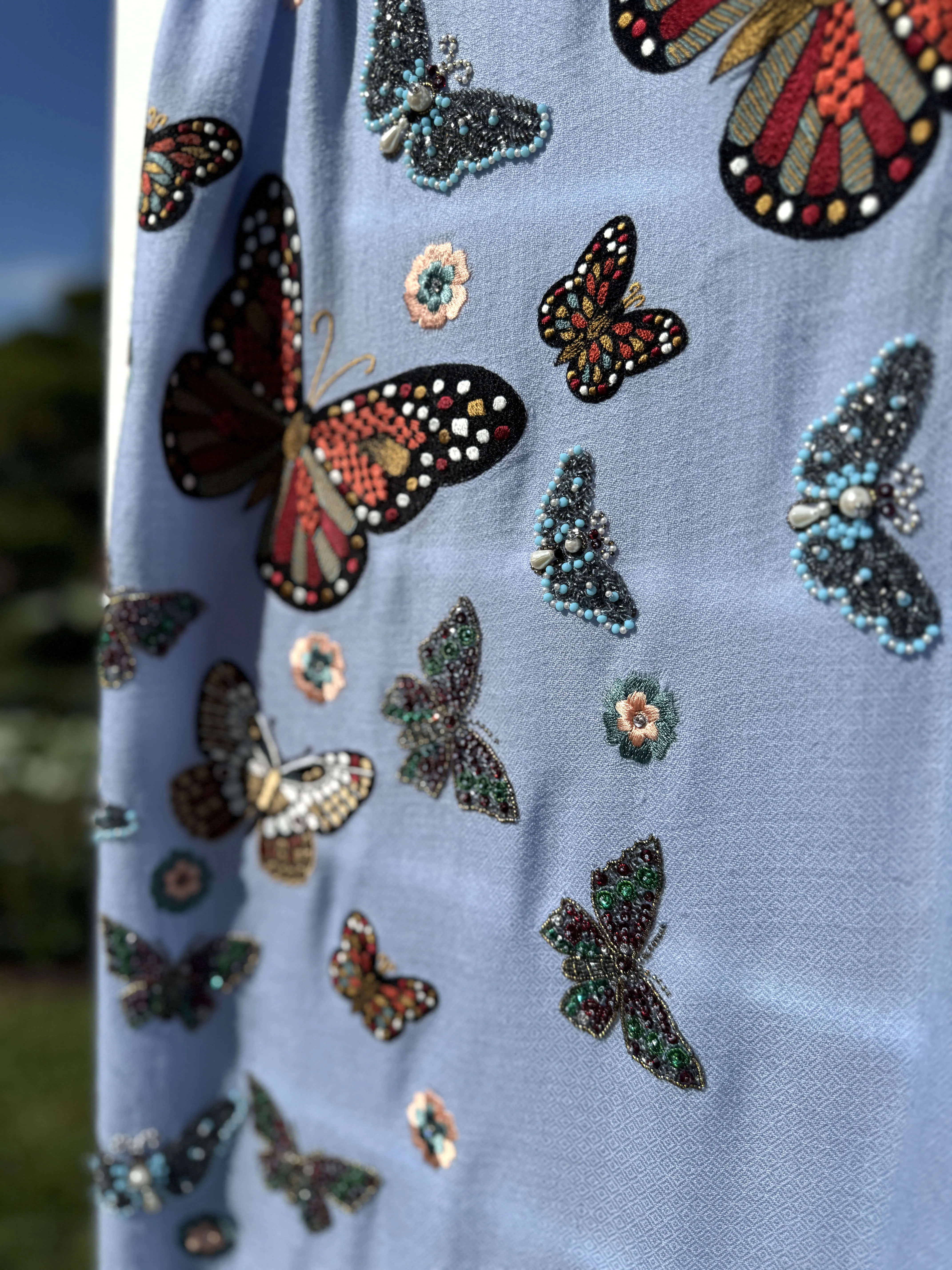 Janavi Butterfly Shawl in Powder Blue