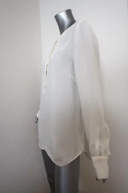 J.Crew Drapey Crepe Henley Tunic Cream Size 12 Long Sleeve Blouse Style 03534