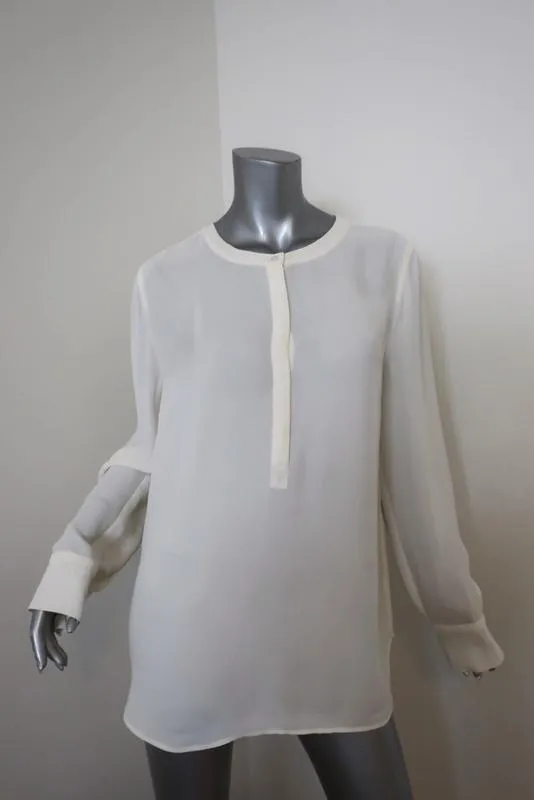 J.Crew Drapey Crepe Henley Tunic Cream Size 12 Long Sleeve Blouse Style 03534