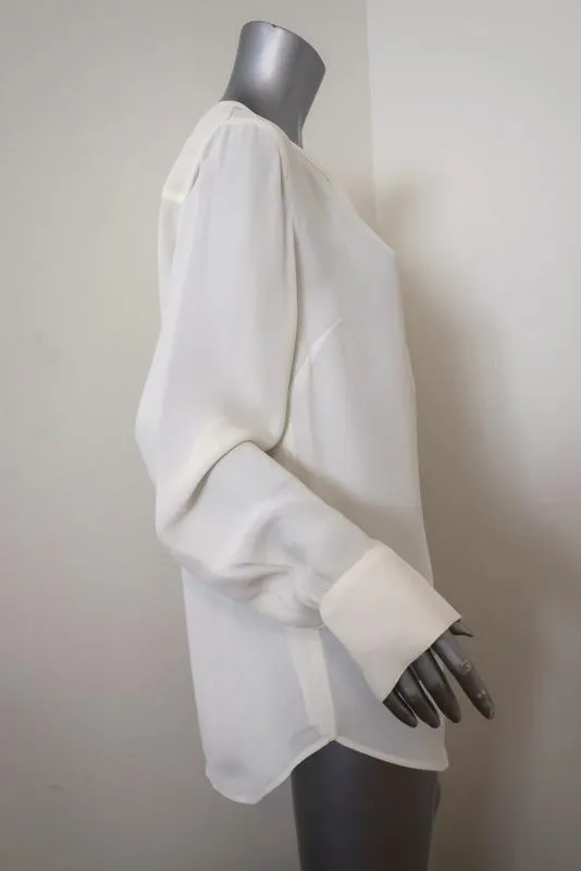 J.Crew Drapey Crepe Henley Tunic Cream Size 12 Long Sleeve Blouse Style 03534
